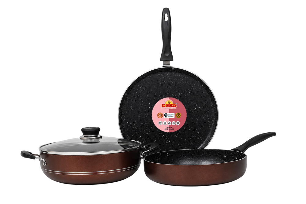 Geeta Non-Stick Set Deluxe Glass Lid – PFOA-Free Non-Stick Coatin