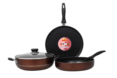 Geeta Non-Stick Set Deluxe Glass Lid – PFOA-Free Non-Stick Coatin