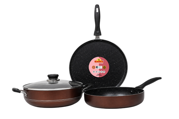 Geeta Non-Stick Set Deluxe Glass Lid – PFOA-Free Non-Stick Coatin