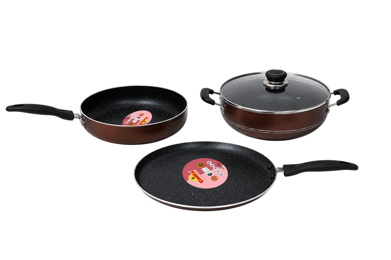 Geeta Non-Stick Set Deluxe Glass Lid – PFOA-Free Non-Stick Coatin